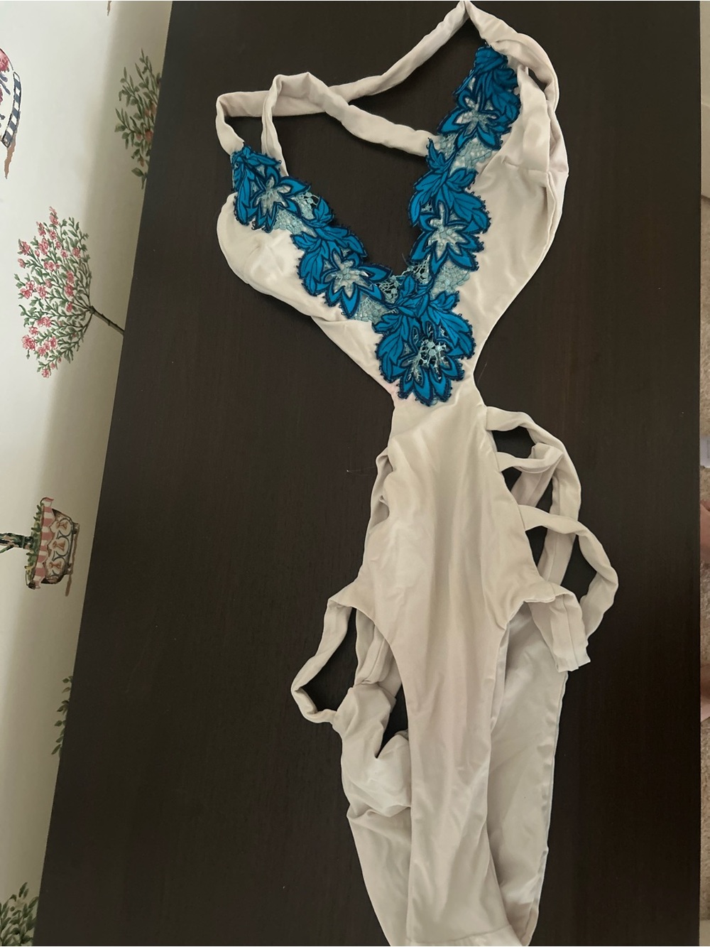 Blue Life White One-Piece Swimsuit with Blue Floral Appliqué - Picture 2 of 4